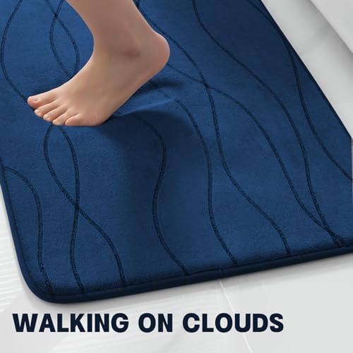 YIHOUSE 5-Piece Bathroom Rugs Set Memory Foam Bath Mat Navy Blue Dark Blue 3'10" x 1'8"