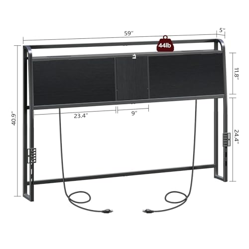 MAHANCRIS Queen Size Headboard with Storage, Dual Power Sockets & Flip Door