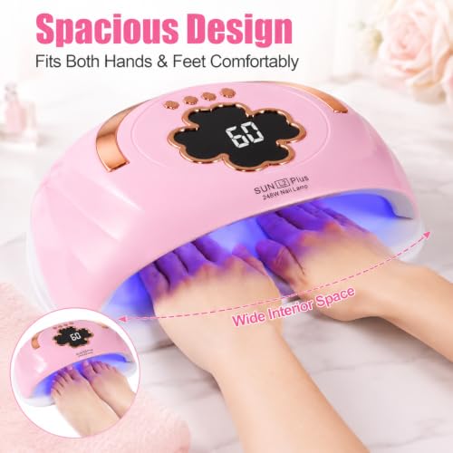Pink UV LED Nail Lamp 248W Fast Curing Gel Polish Dryer with Auto Sensor