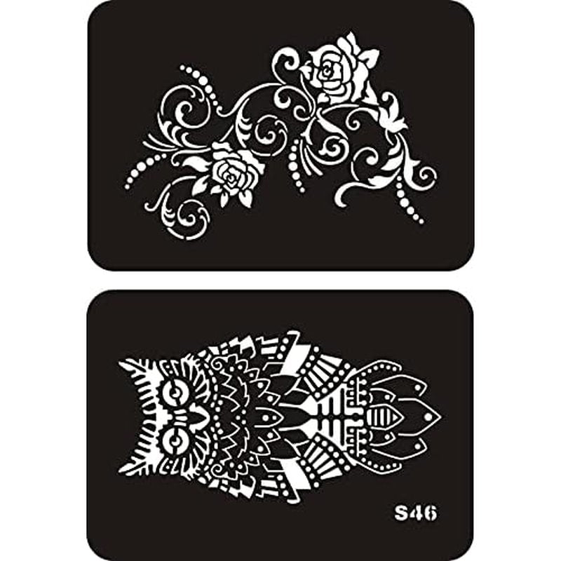 6 Sheets Temporary Tattoo Stencils, 34pcs Animal Tiger Wolf Totem Patterns Henna Tattoo Stencil Kit Temporary Glitter Airbrush Tattoo Stencils Arabian Tattoo Stickers for Face Body Paint Art