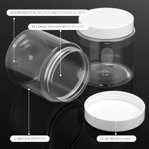 Patelai 16 Pack 10 oz Empty Slime Container Jars with Lids Round Clear Plastic Jars Wide Mouth Refillable Storage Organizer for Slime Making, DIY Crafts, Cosmetic, Home and Kitchen Organizing (White)