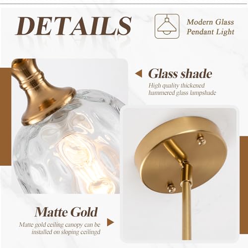 Gold Pendant Lights Set - Adjustable Kitchen Island Fixtures with Glass Shade - 2 Pack BN1929