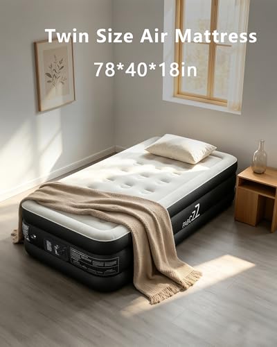 Black Twin Air Mattress with Built-in Pump, 18-Inch Height, Supports Up to 500 lbs