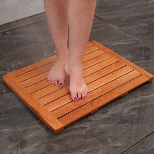 Teak Wood Bath Mat 24x18 Inches - Rectangular Bathroom Shower Floor Mat