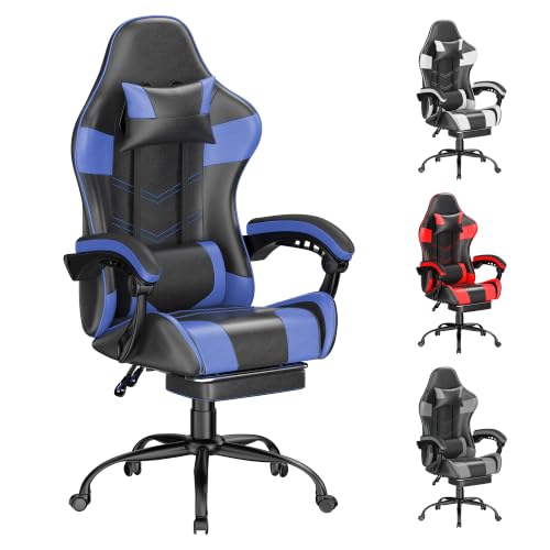 Frovlni Blue Gaming Chair with Footrest, Ergonomic Video Game Chair for Adults