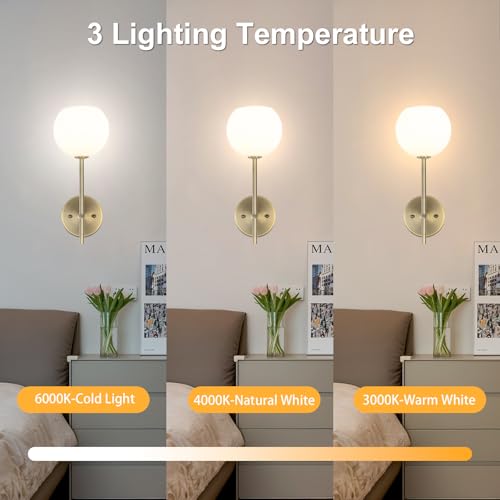 Brass Wireless Wall Sconces Set of 2 - Rechargeable RGB & Dimmable Wall Lights with Remote, Frosted Glass, No Wiring, for Bedroom & Living Room - Variation: Brass / 2-Lights
