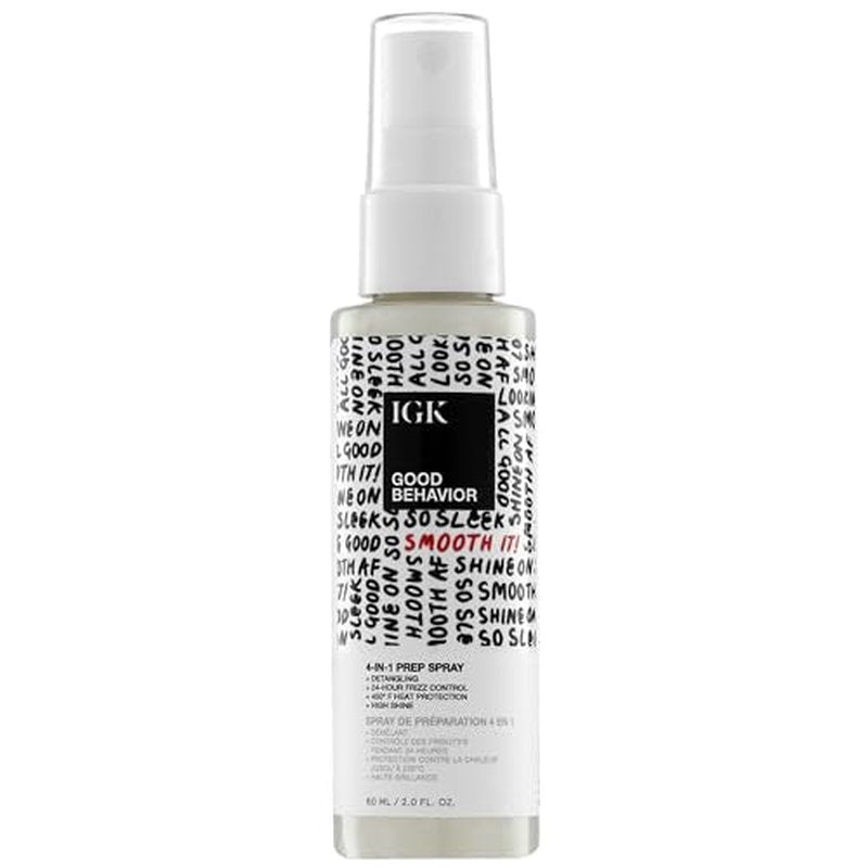 IGK GOOD BEHAVIOR 4-in-1 Prep Spray Travel | Leave In + Detangle + Heat Protectant | Vegan + Cruelty Free | 2 Oz