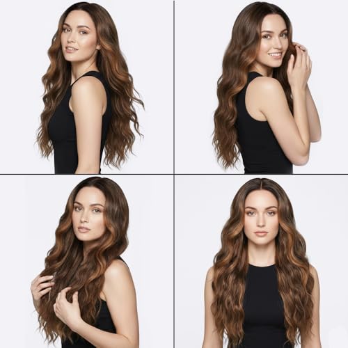 Highlight Brown Wavy Wig for Women 26 Inch Middle Part - Long Synthetic Hair - Highlight Brown / 26 Inch