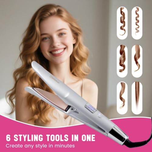 Hatteker 2-in-1 Hair Straightener Curling Iron Flat Iron - Silver
