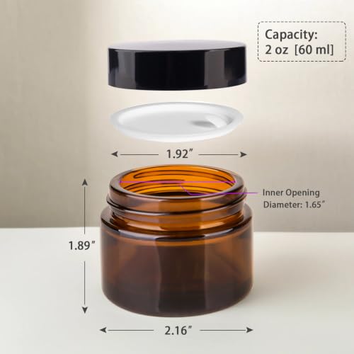PetalPursuit 2oz Amber Glass Jars with Lids - 48 Pack, Light-Protective, Leak-Proof Storage for Cosmetics & Crafts