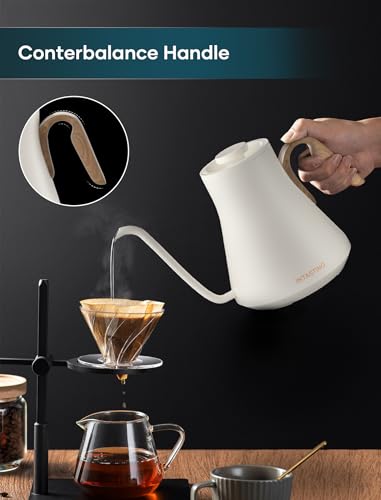 Intasting Cream White Gooseneck Electric Kettle with ±1℉ Temp Control, 0.9L