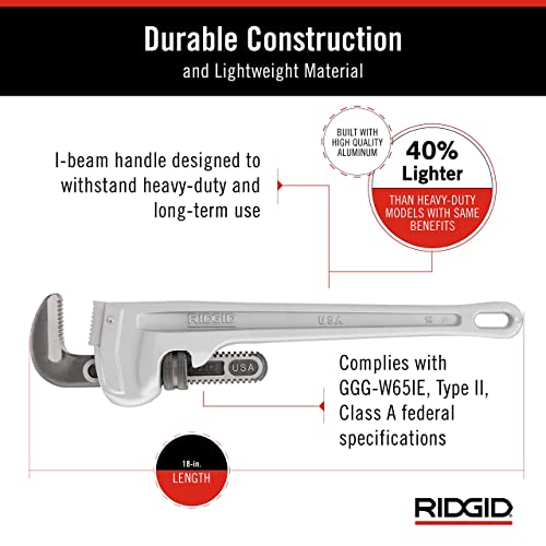 18-Inch Aluminum Pipe Wrench - Lightweight Heavy-Duty Plumbing Tool