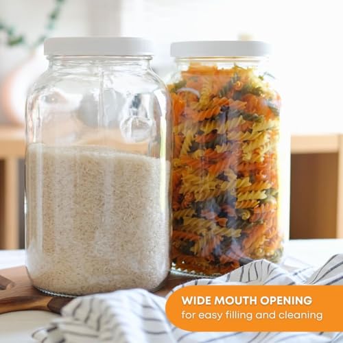 8-Pack 1 Gallon Wide Mouth Glass Jars with White Plastic Lids for Food Storage