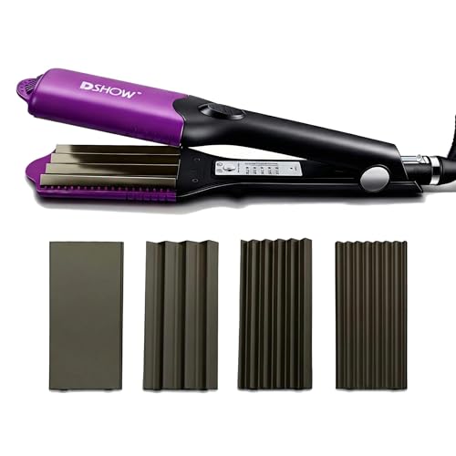Purple 4-in-1 Hair Crimper with Interchangeable Plates - Root Lift & Retro Zigzag Texture
