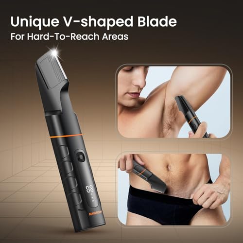Manscape All-in-One Body & Pubic Hair Trimmer for Men, No-Nick Groin & Ball Shaver, Waterproof Mens Electric Grooming Kit with LED Display, USB Rechargeable (Black)