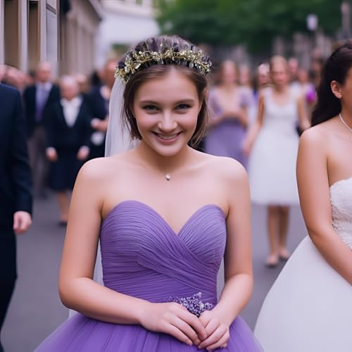 Women Raw Amethyst Headband with Pearl Flower for Bridal & Wedding - Purple Variation