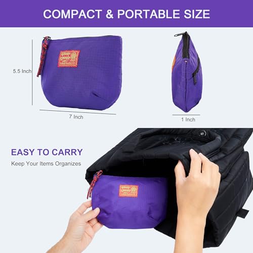 Rough Enough Small Cosmetic Bag for Travel & Daily Purse | Leak-Resistant Organization with YKK Zipper, Compact Toiletry Pouch for Women Purple