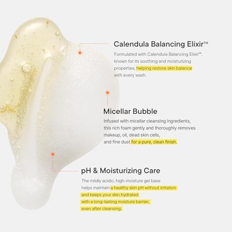 IUNIK Low pH Calendula Balancing Foam Gel Cleanser for All Skin Types ? Face Wash with Centella Asiatica & Beta Glucan ? Gentle Hydrating Mild Facial Cleanser 5.07 Fl. Oz. Korean Skincare