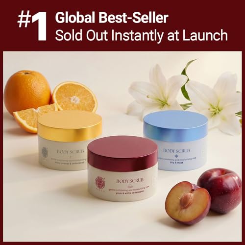 TIELA Sunset Collection Hydrating Body Scrub with Plum & Cedarwood – 8.8 fl oz (250g)