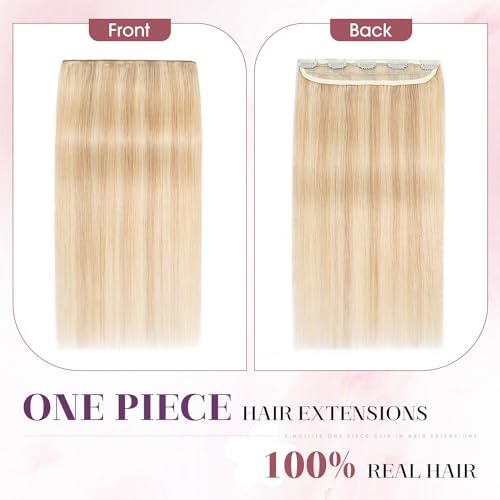 S-noilite Human Hair Clip-in Extensions Ash Blonde & Bleach Blonde 16 Inch 45g