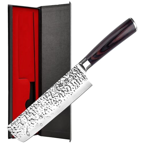 imarku 7 Inch Nakiri Knife - Black with Espresso Brown High Carbon Stainless Steel Veggie Chopper