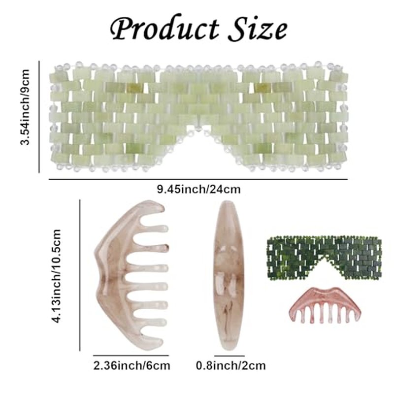 2 Jade Eye Mask and 2 Jade Comb Multi-Functional for Guasha Massage Facial Tools and Head Spa Tools Gifts, Totally 4 Pcs Esthetician Supplies (Both Colors)