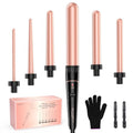 Rose Gold 6-in-1 Long Barrel Curling Wand Set with Interchangeable Ceramic Wands