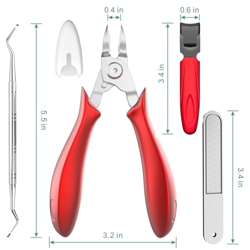 Ingrown Toenail Clippers (Upgrade), Steel Nail Clippers for Professional Podiatrist, Unique Long Handle Curved Blade Tool for Thick & Ingrown Nails, Suitable for Men, Women and Elderly (red)
