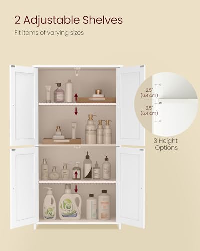 VASAGLE Floor Storage Cabinet with 4 Doors and Adjustable Shelves - Cloud White / 42.7"