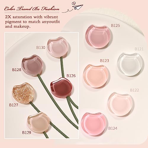 Beautpal Nude Gel Nail Polish Set, 10 Colors Neutral Pink Blush Nude Glitter Gel Polish All Seasons Skin Tones Soak Off Manicure Home DIY Nail Art Design Starter Kit Salon Quality Gift for Women Girls