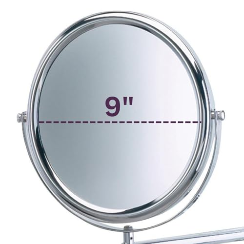 Wall-Mounted Makeup Mirror with 3X-1X Magnification, 9-Inch Diameter, Chrome Finish