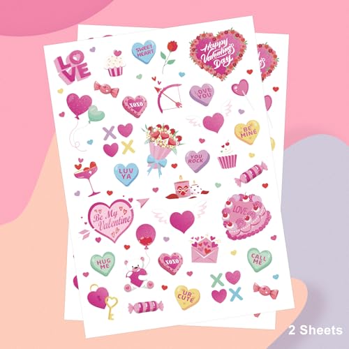 Valentine's Day Temporary Tattoos 68 Styles V-Day Hot Pink Foil Tattoos Galentines Day Decoration Be Mine Party Favor Valentines Candy Heart Supplies Classroom Exchange Prizes