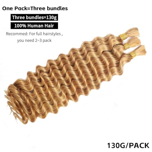 Aailvmey Curly Blonde Boho Human Braiding Hair 20 Inch - 3 Bundles, 120g