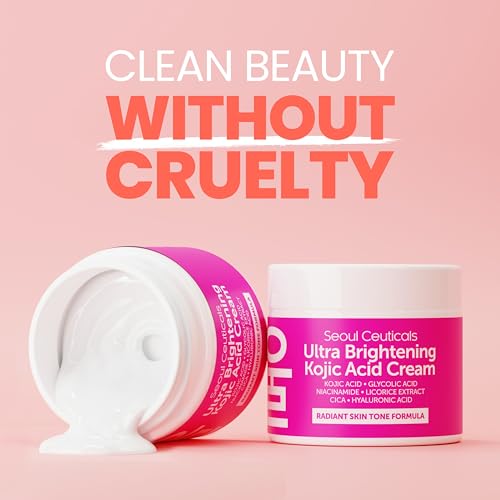 SeoulCeuticals Korean Kojic Acid Cream Dark Spot Remover + Glycolic Acid + Niacinamide + Cica + HA Moisturizer - Cruelty Free K Beauty Skincare 2oz (Pack of 2)