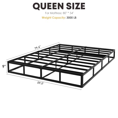 YORMDMO Queen Size Box Spring - 9 Inch Height, Heavy Duty Metal Foundation, Washable Cover, Easy Assembly, Noise-Free