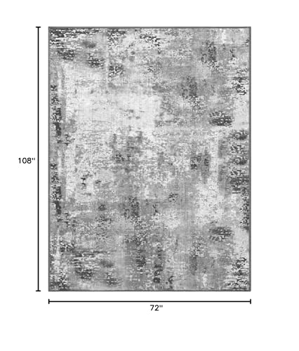 Grey 6x9 Abstract Boho Area Rug - Machine Washable Non-Slip Indoor Carpet