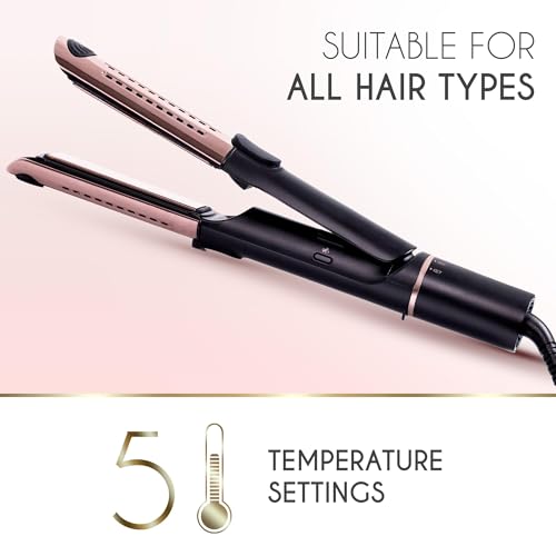 2-in-1 Hair Straightener and Air Curler Titanium Flat Iron with Adjustable Heat