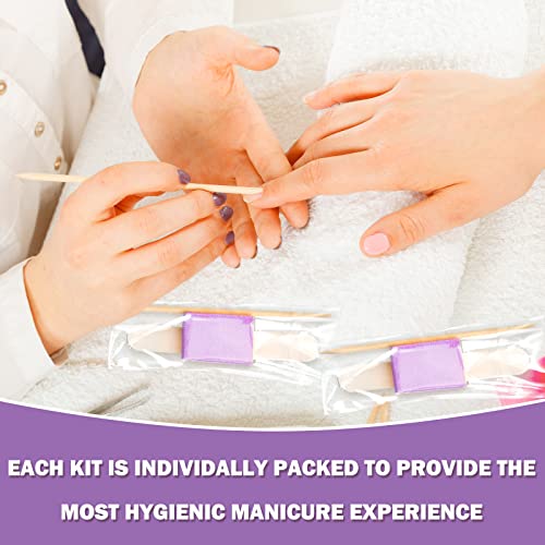 Disposable Manicure Kit Set with Nail Files Buffers & Wooden Sticks - 100 Sets