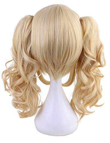 Blonde Short Straight Wig with Ponytail Claws for Cosplay & Halloween