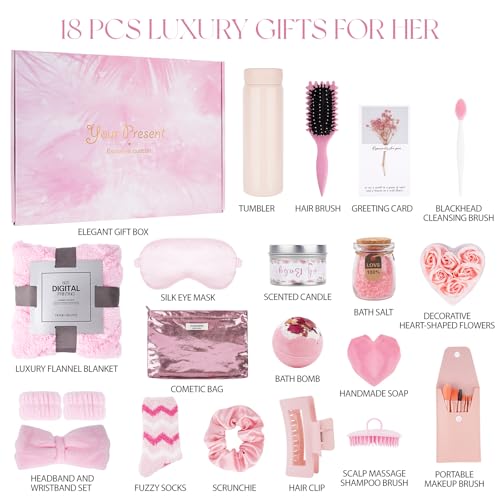 Birthday Gifts for Women, 18PCS Relaxing Spa Gift Basket Self Care Gifts, Unique Gift Ideas for Mom Her Friend Wife Sister, Christmas, Mother's Day, Valentine's Day, Get Well Gift