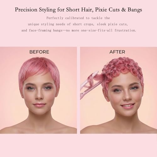 Pink Mini Flat Iron for Short Hair - 0.3 Inch Dual Voltage Hair Straightener & Curler