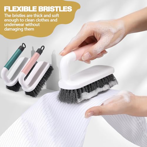 16 Pack Scrub Brush Heavy Duty Cleaning Brushes with Handle Stiff Bristles Scrub Brush Bulk for Shower Bathroom Carpet Kitchen Bathtub Scrubber, Grey, Blue, Green, Pink