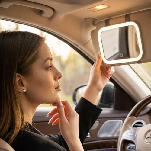 Fancii Juni Black Car Sun Visor Makeup Mirror with Light, Rechargeable & Dimmable