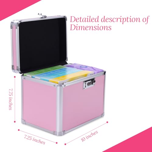 Girls Makeup Box Organizer Storage with Combination Lock, Locking Makeup Cosmetic Train Case for Women, 9.96" x 6.8" x 7.79" Travel Make up Box Pink