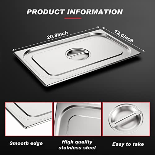 Full Size Stainless Steel Steam Table Pan Cover with Handle - 8 Pack