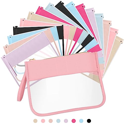 Clear Makeup & Toiletry Bag with Multi Colors - Waterproof PVC Pouch, 16 Pieces