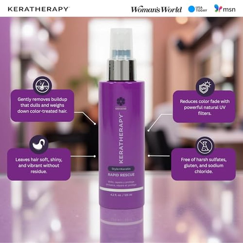 KERATHERAPY Keratin Infused Rapid Rescue Shining Shine Spray for Thermal Hair Protection, 4.2 fl. oz., 125 ml - Hair Breakage Repair Spray with Coffee Extract, Sunflower, Macadamia Oil, & Pearl Powder