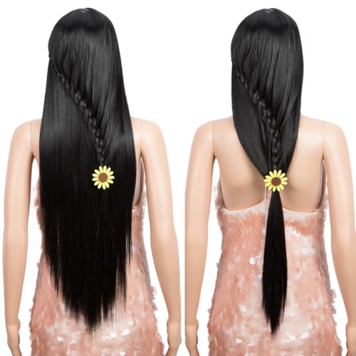 Long Straight Synthetic Wig for Women - 32 Inch Mid-Part Lace Front Black - Variation 1B