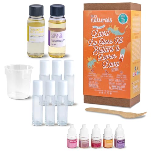 Lava Lip Gloss Kit with Organic Oils - Make 6 Natural Flavored Lip Glosses - DIY Beauty Gift for Girls