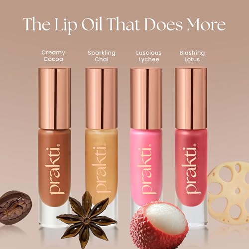 Prakti KhushiKiss Blushing Lotus Lip Oil - Hydrating & Plumping, High Shine, 0.17 oz